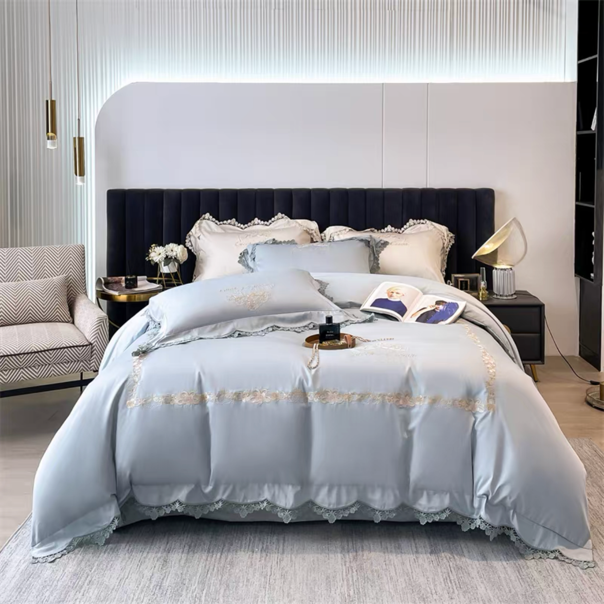 2024 高端精品160支匹马棉刺绣四件套-苏珊-蓝