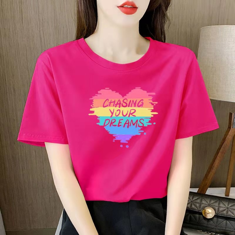 【镂空爱心】女款彩色纯棉短袖夏季百搭印花圆领T恤宽松休闲ins