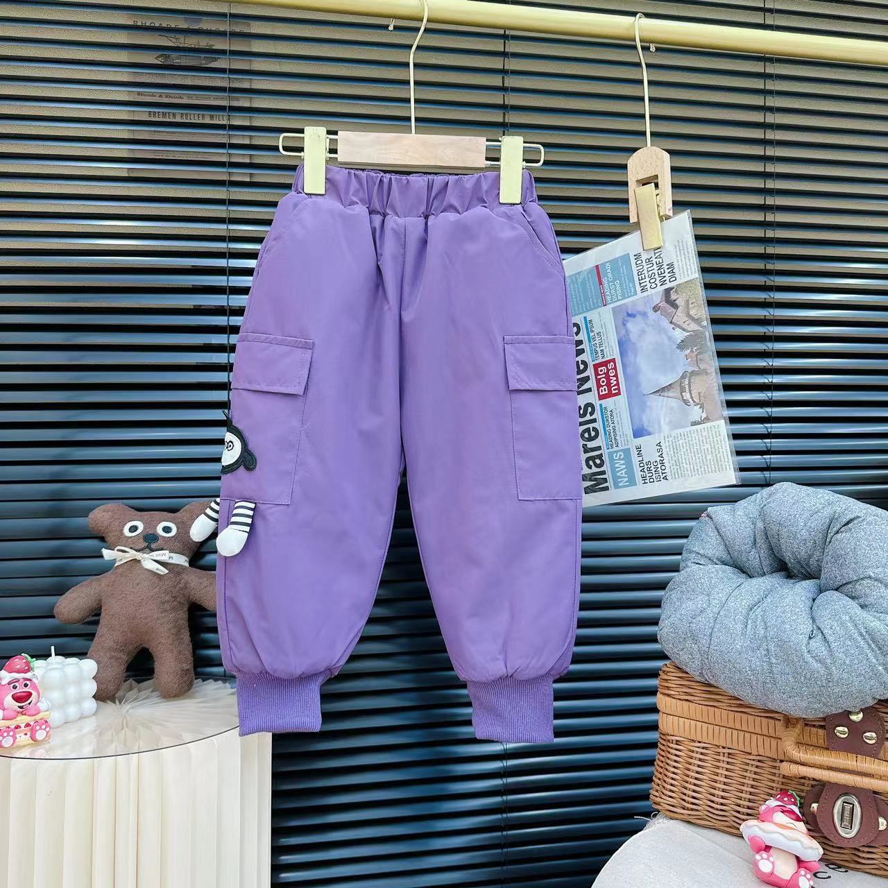 冬款新款女童百搭可爱蛋仔派对加棉加厚工装裤  D-ZK610