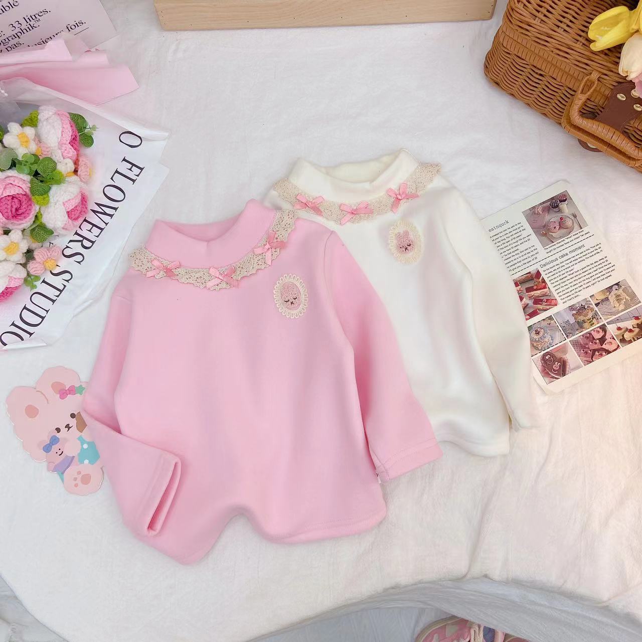 冬款新款女童甜美花边小兔加绒打底衫 D-MC758