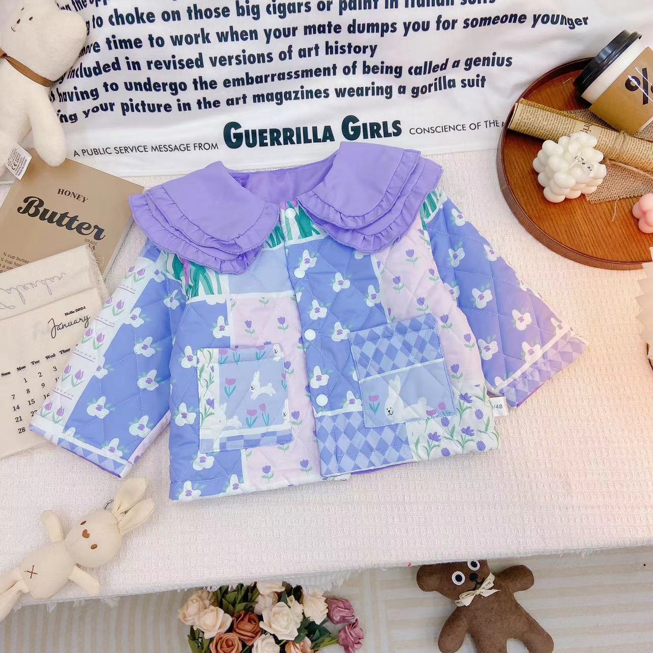 冬款新款女童甜美清新加棉娃娃领碎花外套   CN25