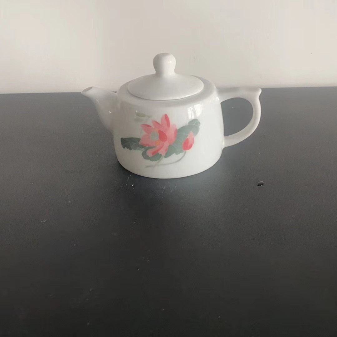 醴陵釉下五彩手绘红荷功夫茶壶