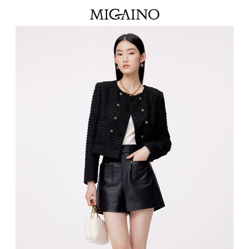 Migaino/曼娅奴粗花呢外套女秋冬新款气质名媛小香风外套