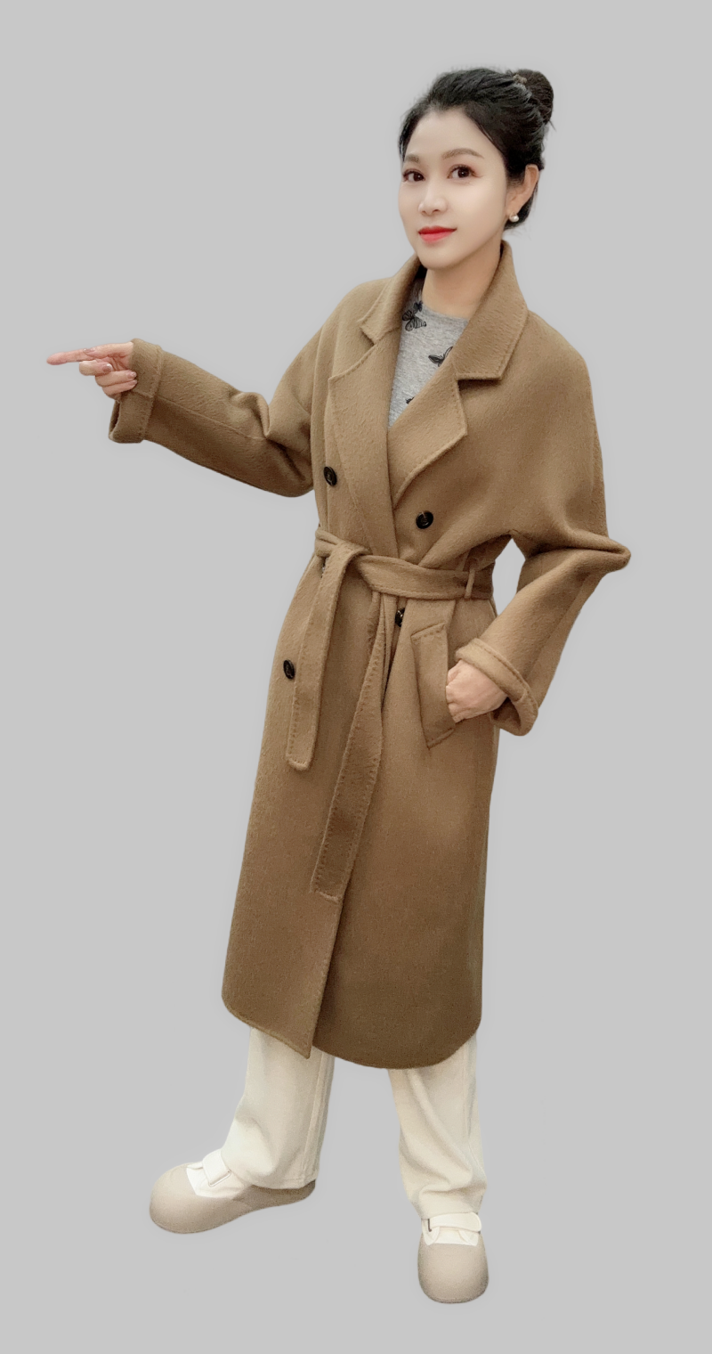 经典轻奢双面呢大衣宽松羊毛大衣女士骆驼绒混纺长款小个子高贵女
