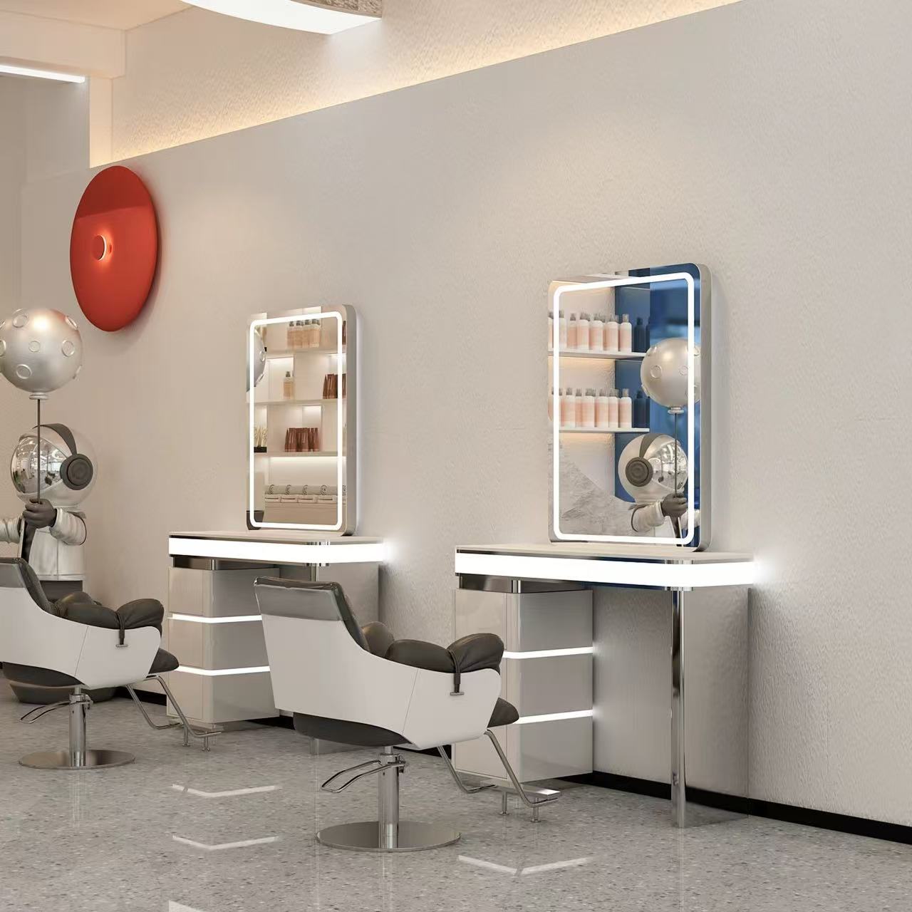 网红理发店镜台双面带灯美发镜子发廊专用烫染镜台