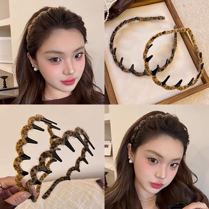 气质豹纹波浪发箍女蓬松纹理高颅顶显脸小洗脸压发头箍高级感发饰