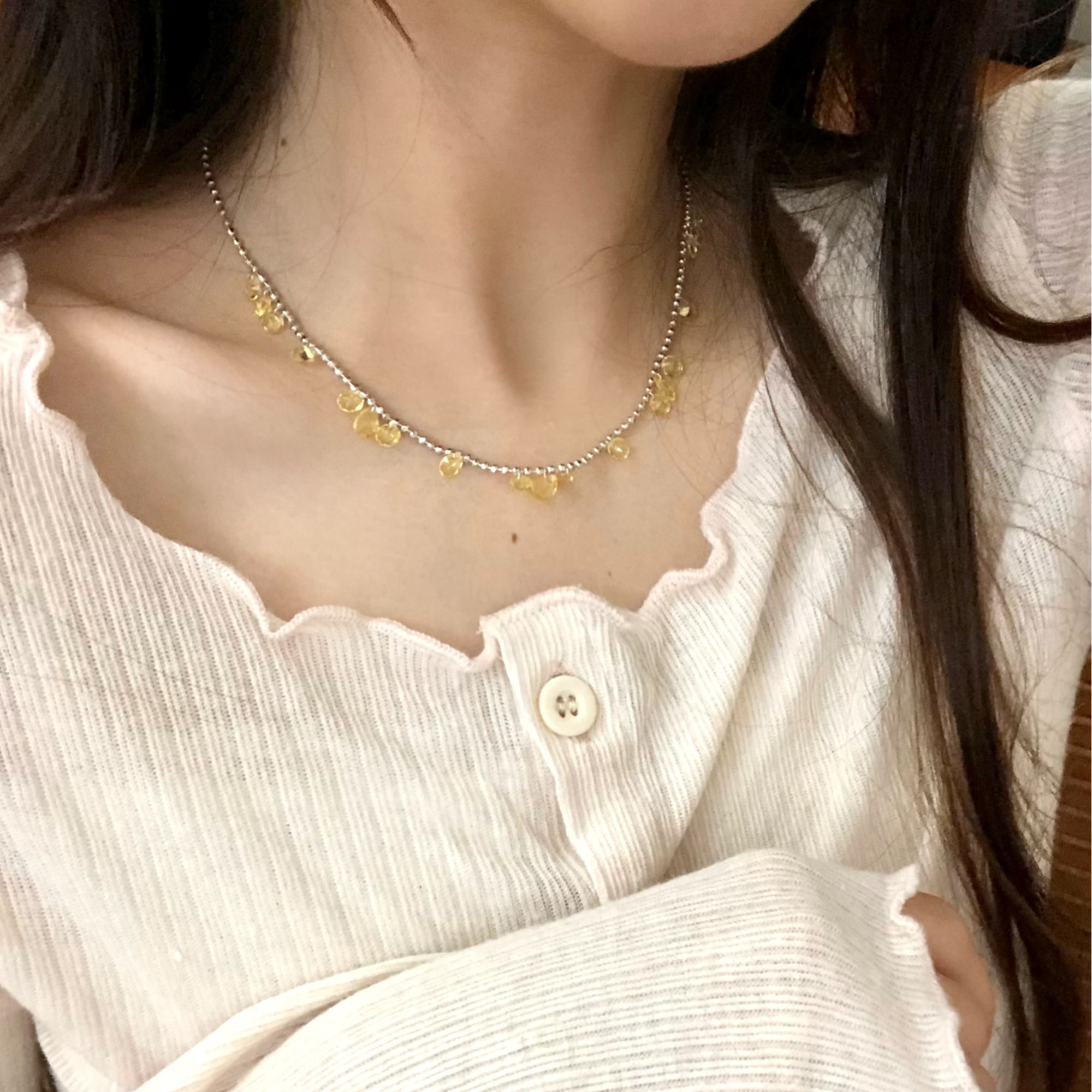 链子925银合成锆石 链子气质时尚小众法式ins设计感复古拼接坠链