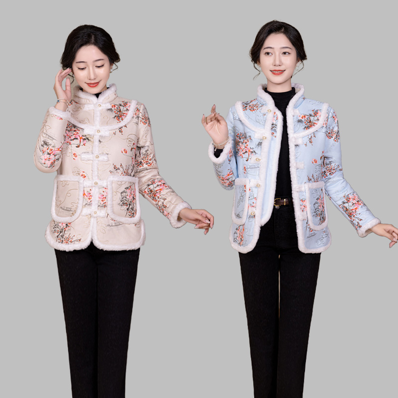 中年妈妈装盘扣棉衣冬季加绒保暖新款中式棉袄中老年女装复古棉服