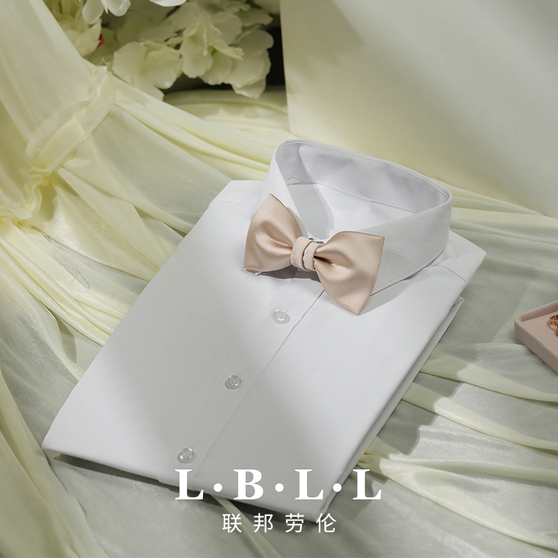 联邦劳伦男士简约长袖衬衫婚礼白色套装百搭气质西装衬衣纯色C101