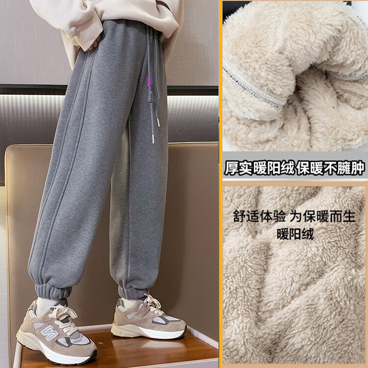 女童裤子加绒加厚冬季羊羔绒儿童卫裤秋冬款女大童休闲运动裤长裤
