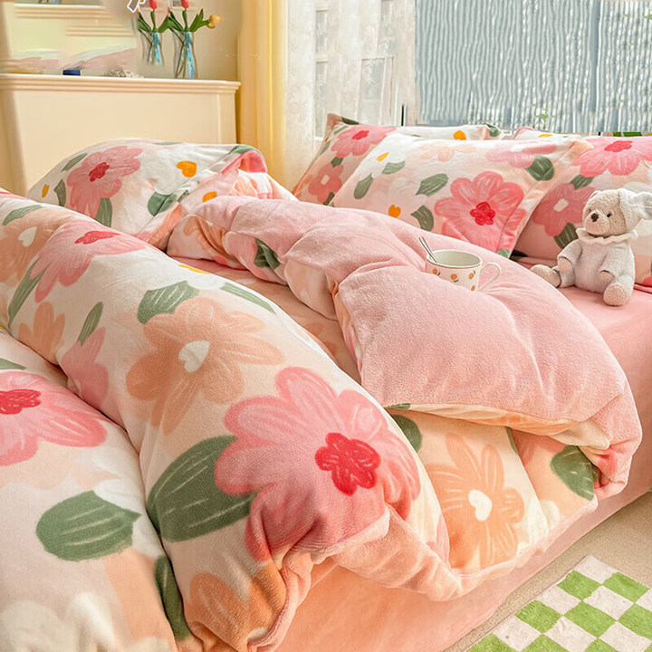 冬季加厚牛奶绒四件套加绒保暖珊瑚绒被套法兰绒床单被罩床上用品