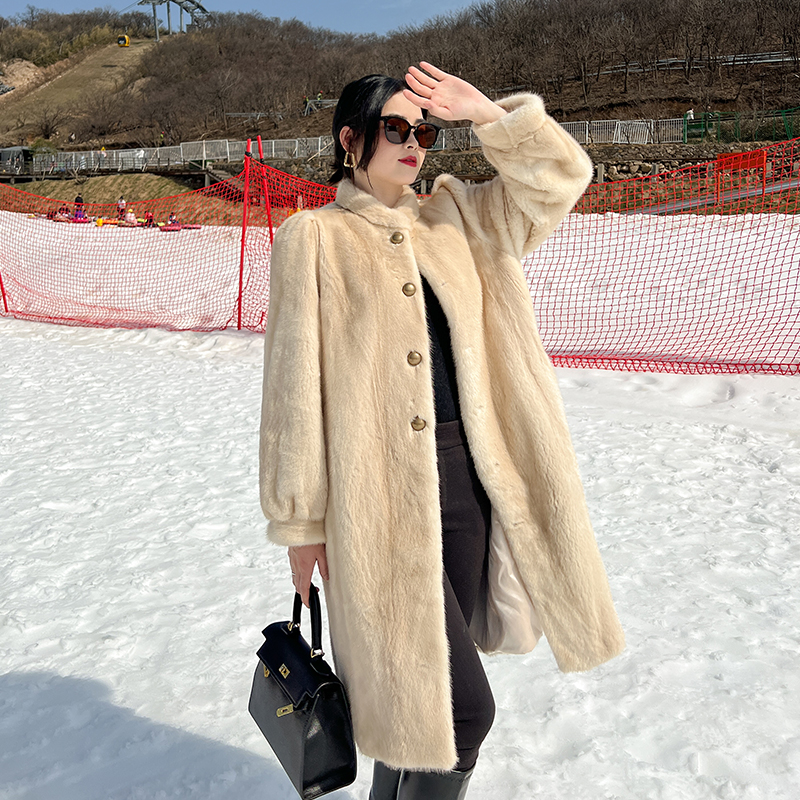【伊兰佳人】豪门阔太！进口短二小母貂复古风长款立领保暖水貂外套