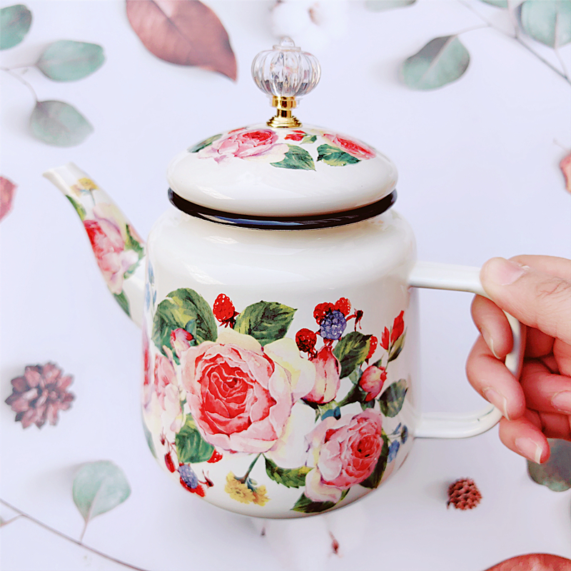 搪瓷壶加厚茶壶搪瓷水壶家用油壶凉水壶釉下彩可加热不挑灶具1.4L