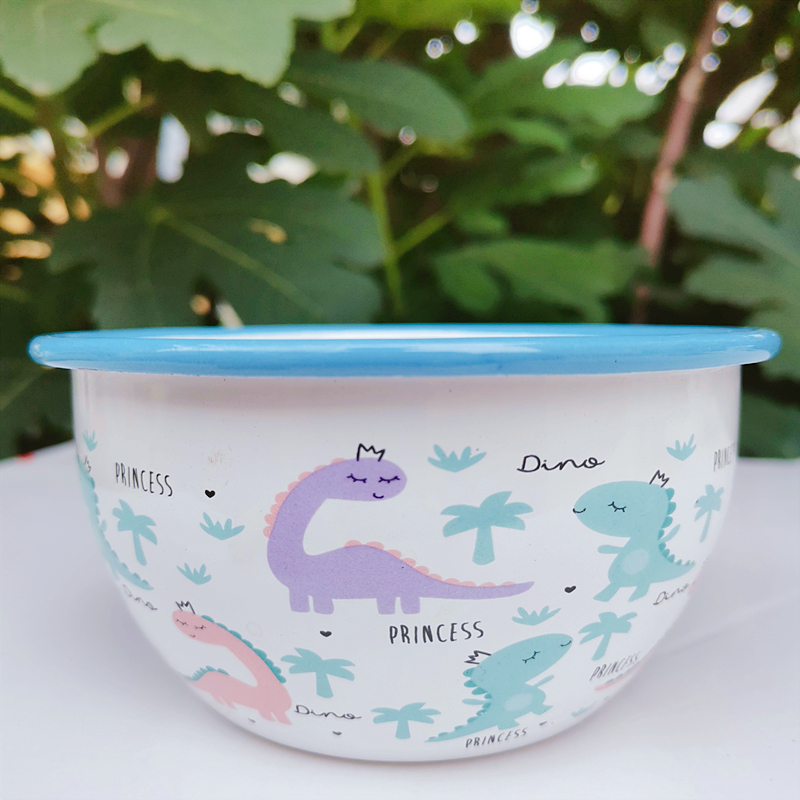 搪瓷碗加厚家用米饭碗沙拉碗甜品碗卡通宝宝碗釉下彩摔不碎