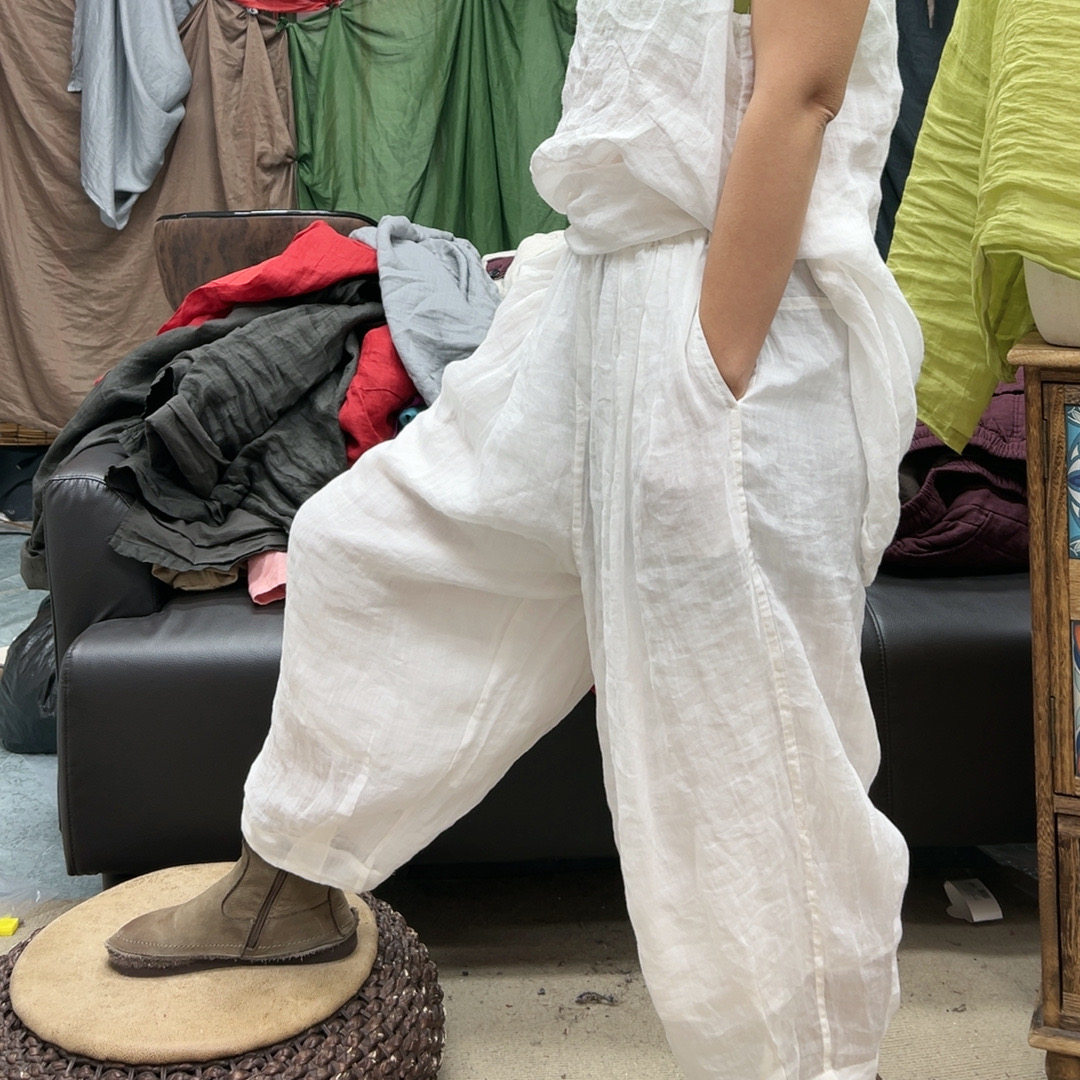 无有布衣新中式纯苎麻百搭清凉显瘦双层灯笼裤女宽松白色显瘦裤子