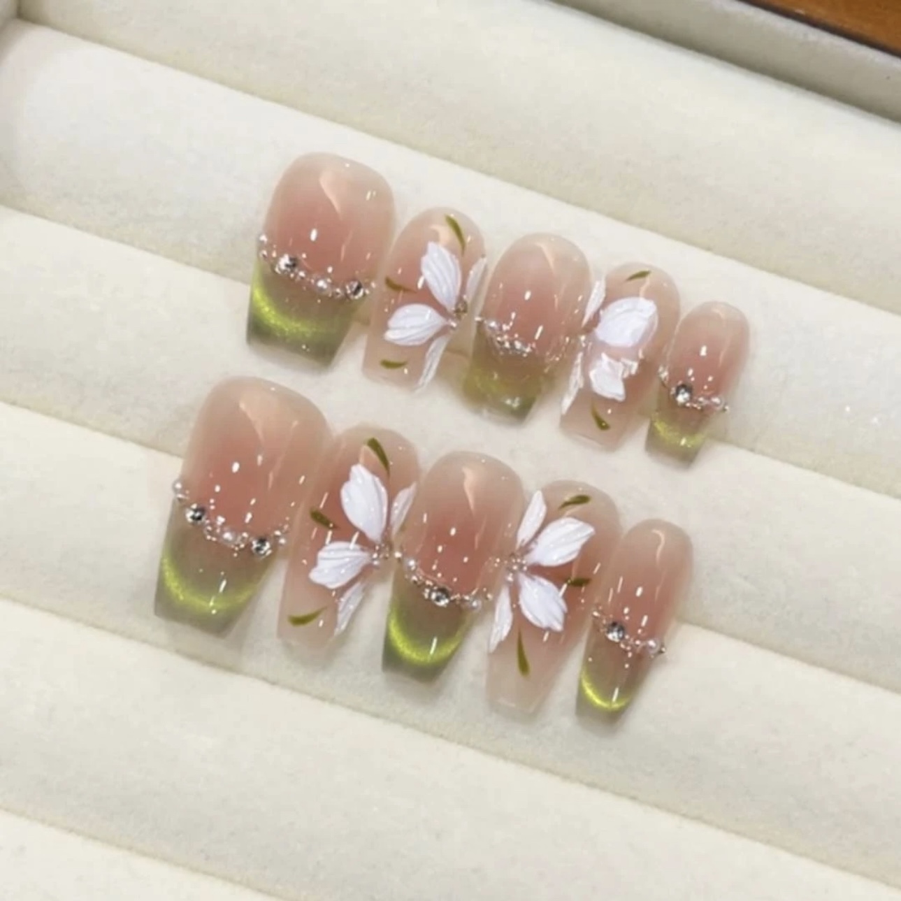 【绿精灵冰花】显白气质光疗美甲立体冰花猫眼穿戴甲成品可拆卸夏季