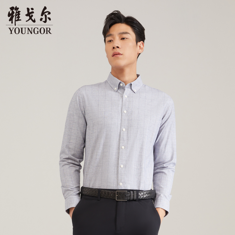 【纯棉千鸟格+磨毛绒面】雅戈尔男秋冬商务休闲舒适绒面衬衫格纹