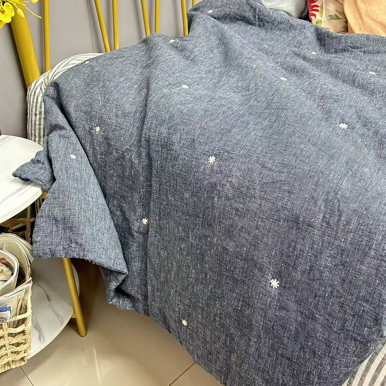 出口原单色织棉麻被子79亚麻21棉简约水洗筋骨单人空调被夏凉被