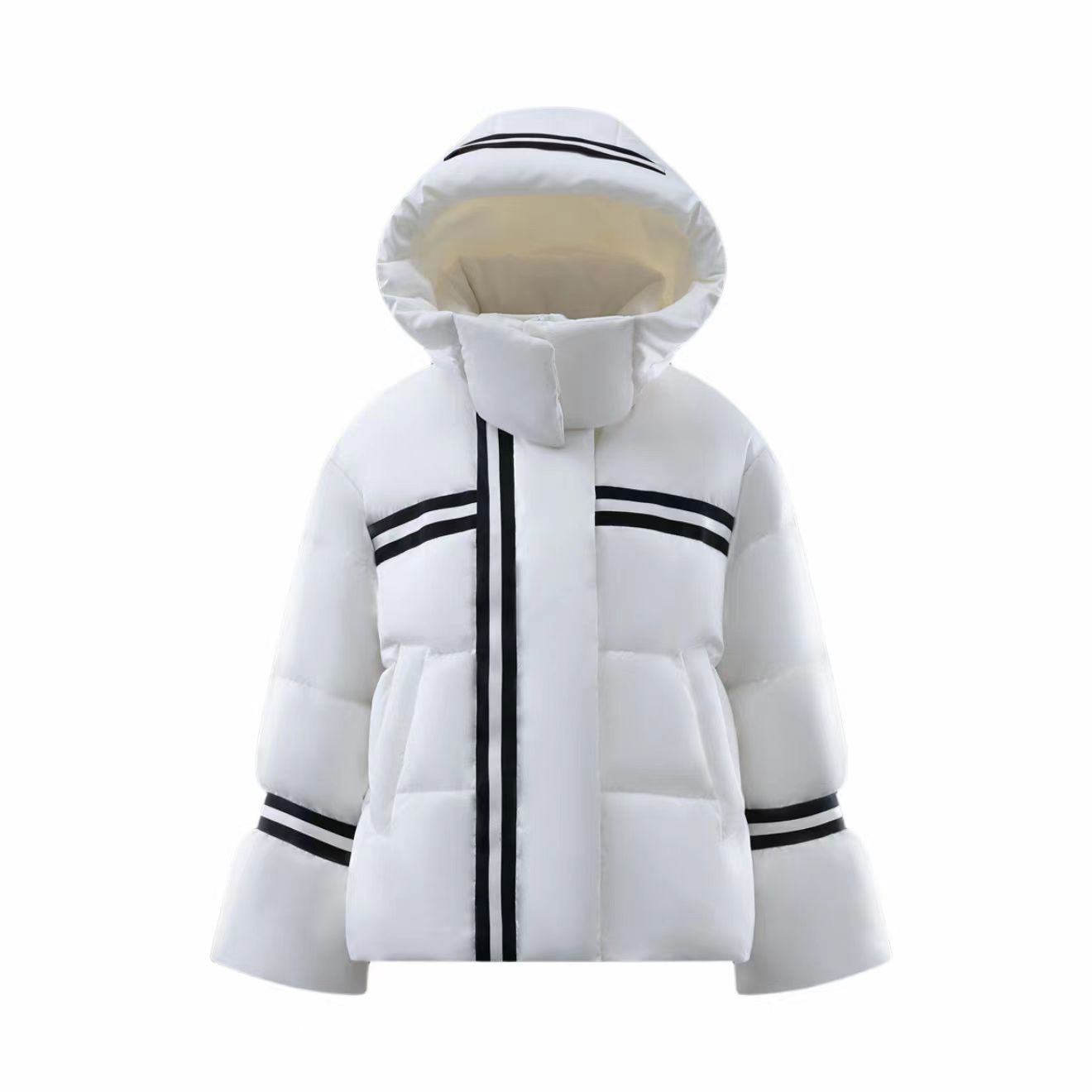 线下1399！90鸭绒！连帽设计感~撞色百搭高克重女式羽绒服 M12256
