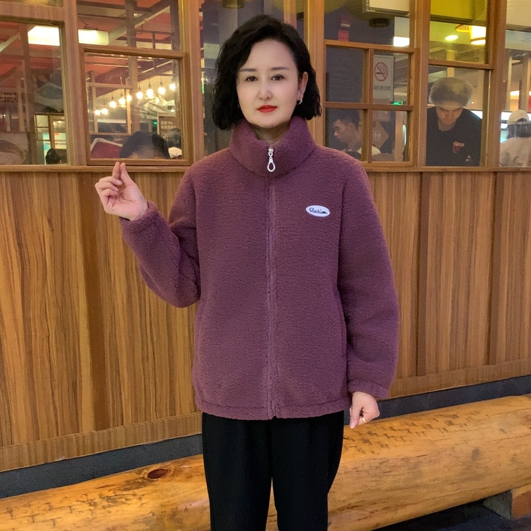 冬装新款宽松洋气立领加绒加厚加大妈妈款外套9098