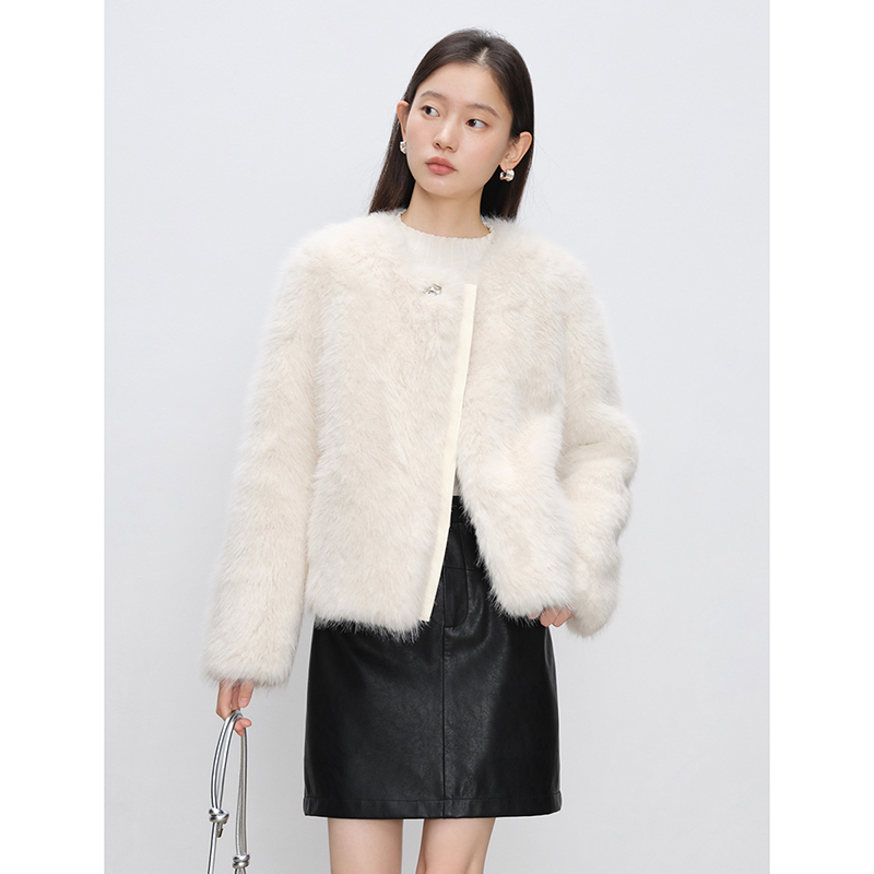 自巧小个子女装穿搭仿貂毛皮毛短外套温柔韩系仿皮草 24ZQ94383