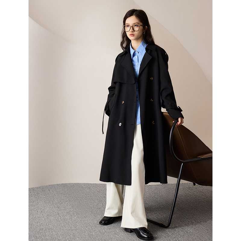 自巧小个子女装穿搭高级感英伦风风衣外套卡其长款大衣23ZQ93256