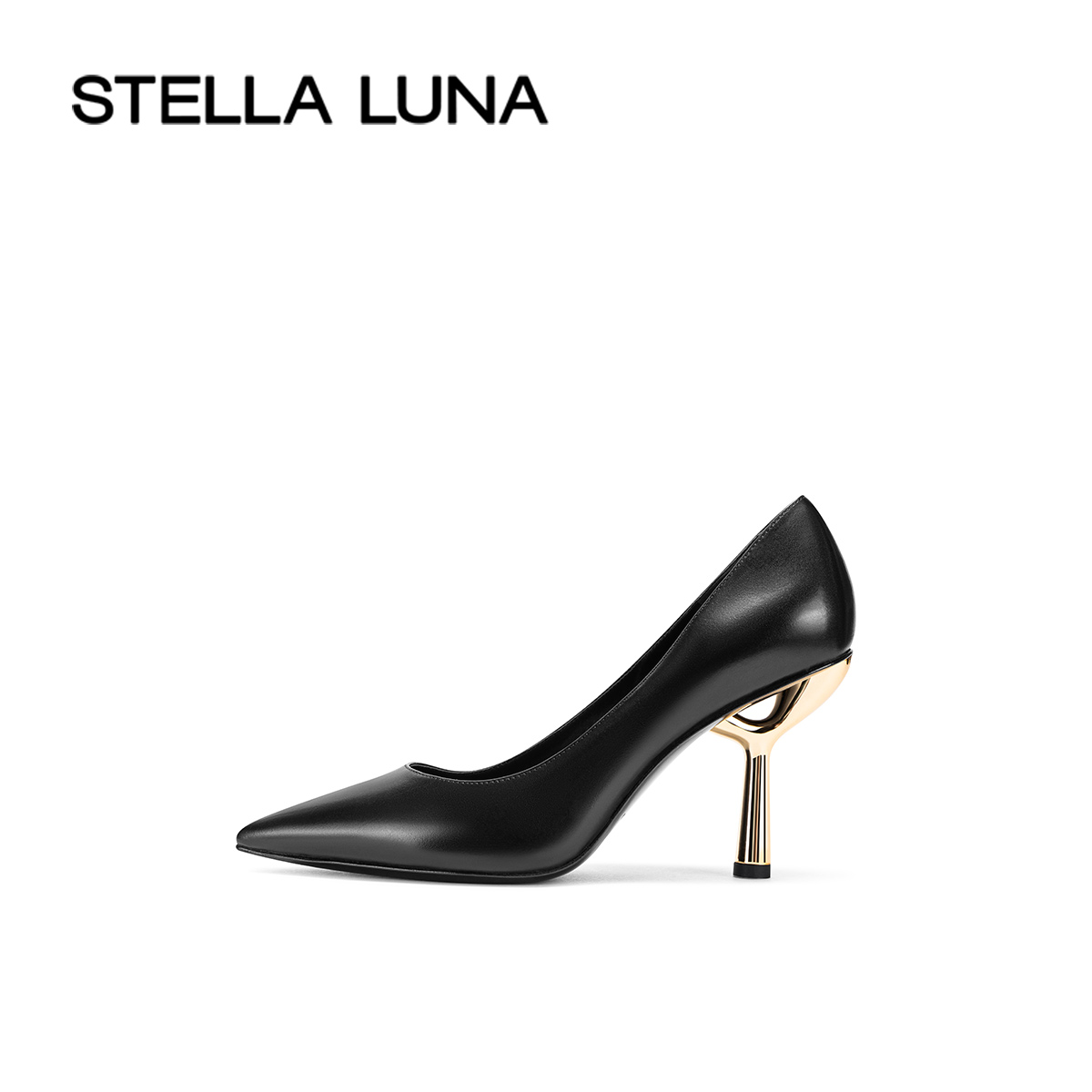 STELLA LUNA女鞋24FW新款秋季单鞋黑色尖头金属跟不累脚高跟鞋