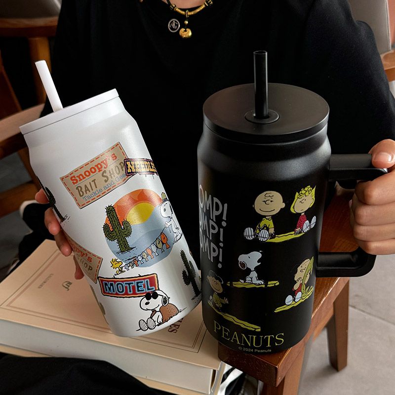 带盖史努比大容量保温杯304不锈钢冰霸杯高颜值吸管咖啡杯水杯女