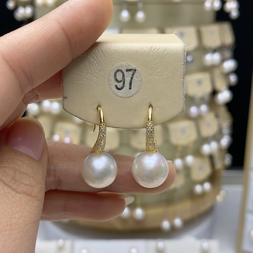 【闪购商品】淡水珍珠耳饰银S925镀金镶嵌晴*