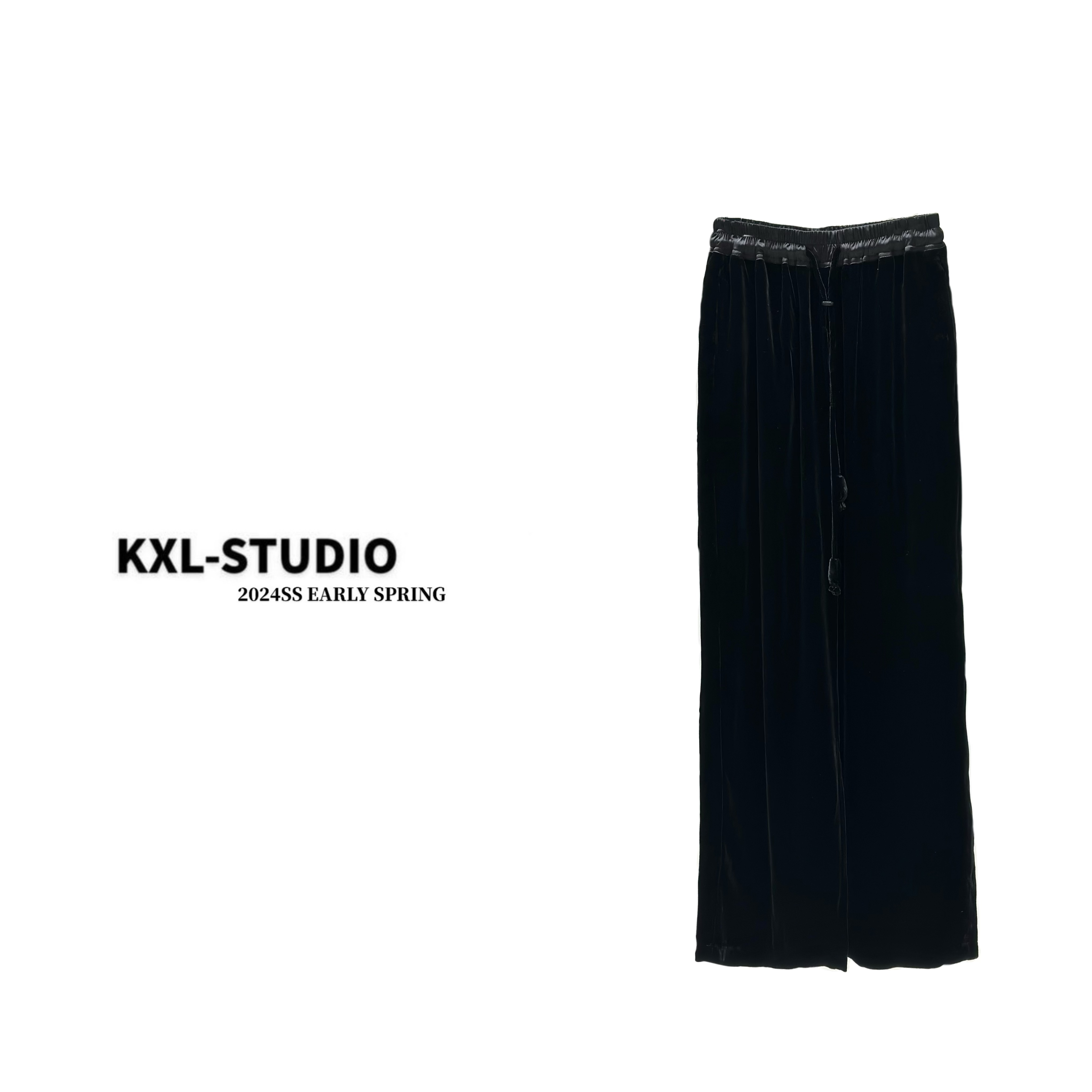 KXL-STUDIO【中式花苞】真丝绒松紧阔腿长裤8780