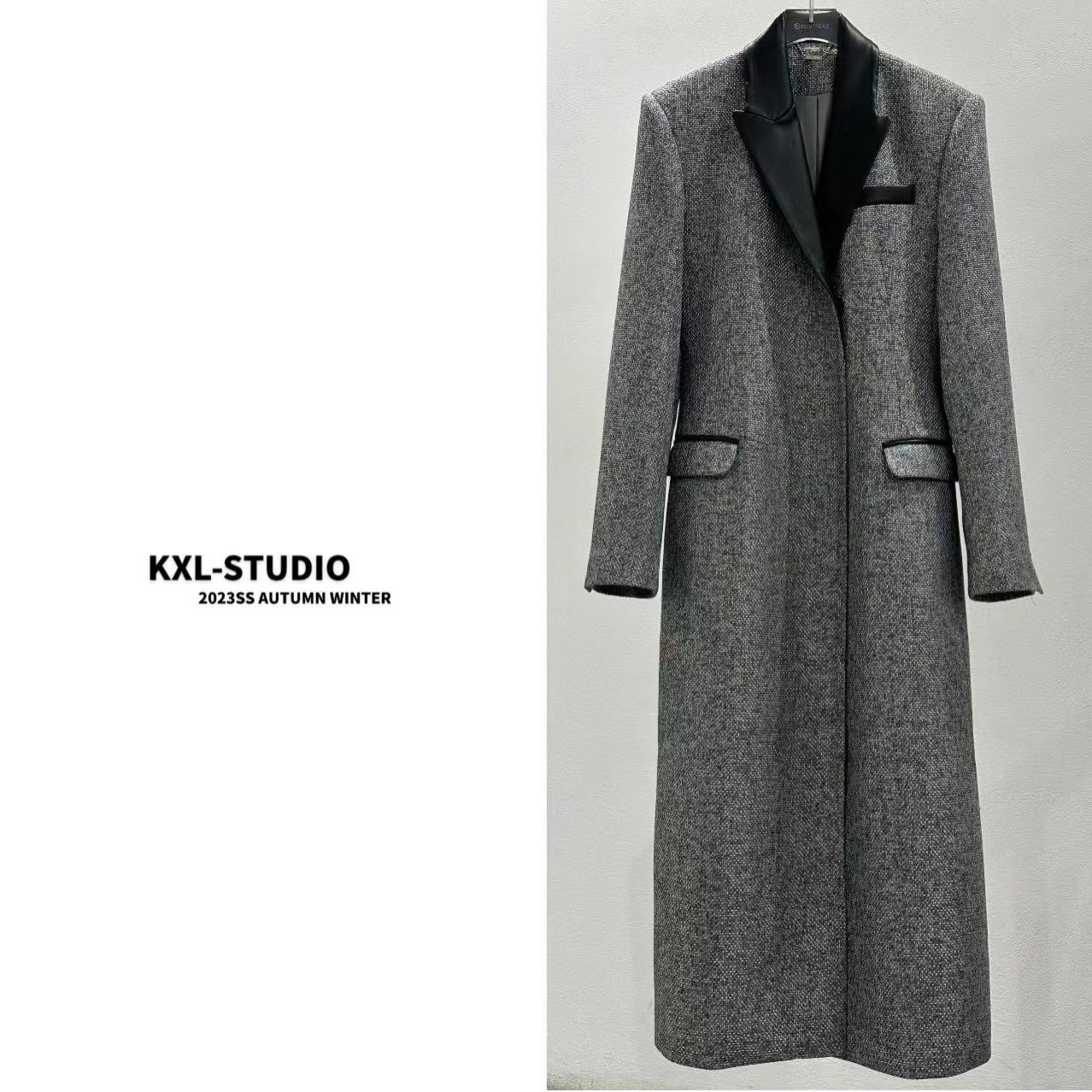 KXL-【重磅工艺】意大利进口面料皮领大衣8013