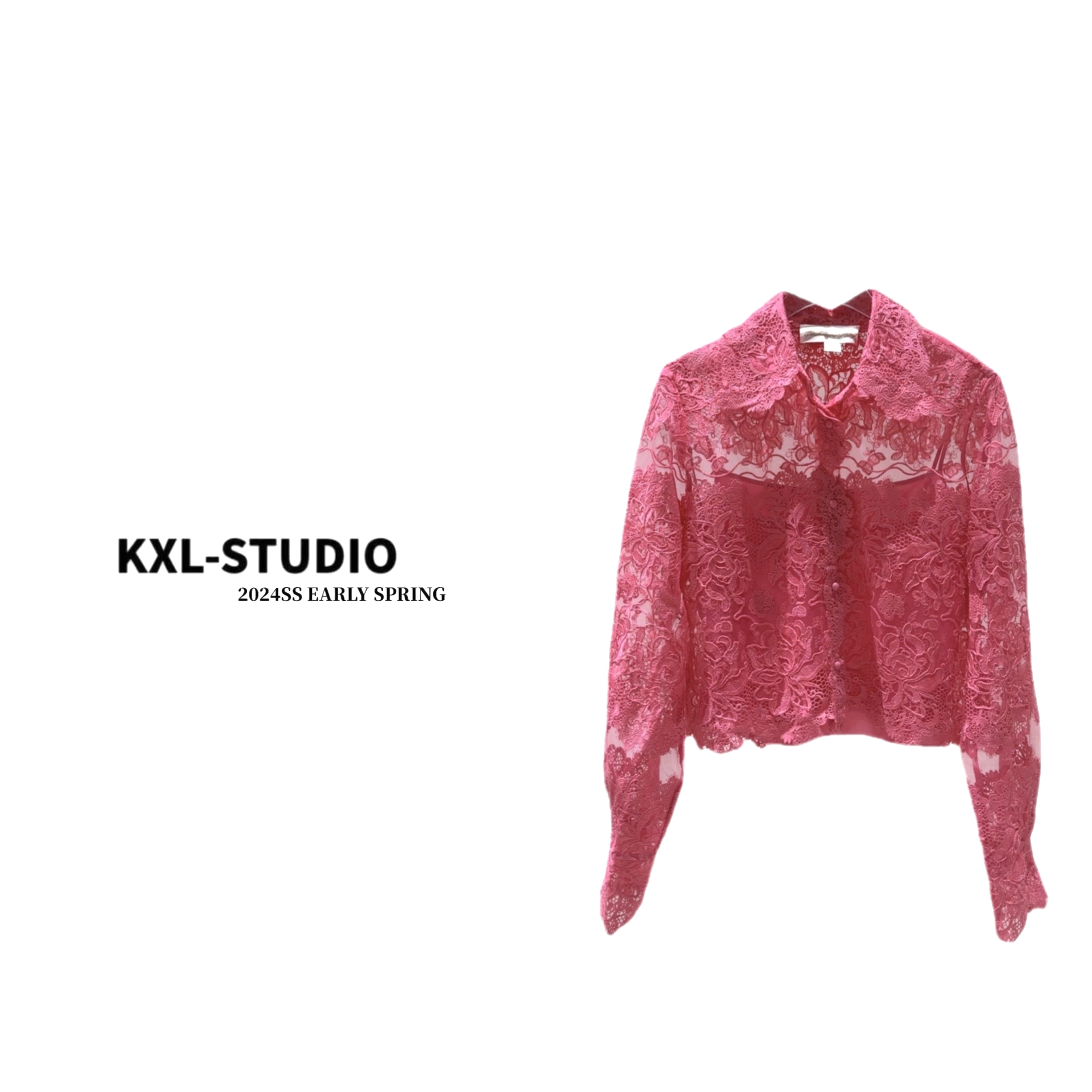 KXL-STUDIO【KELE精选】红粉佳人蕾丝衬衫2660