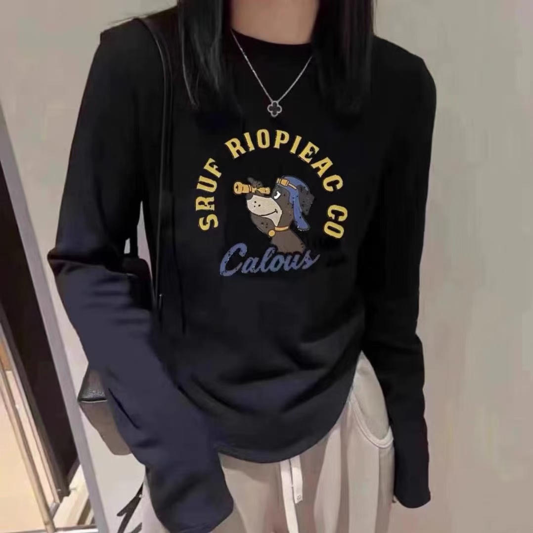 大码韩版德绒圆领长袖t恤女秋冬新款微胖mm宽松显瘦打底内搭上衣