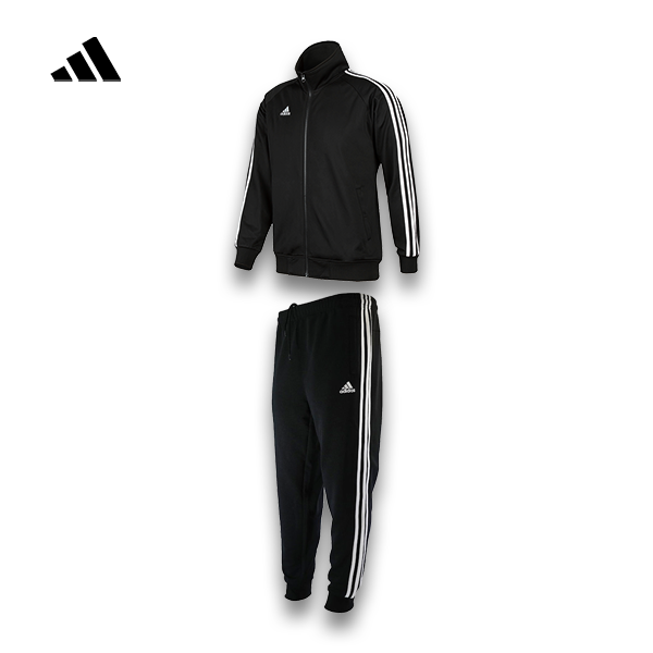 adidas/阿迪达斯新款棉质黑白经典立领外套男女款休闲运动套装