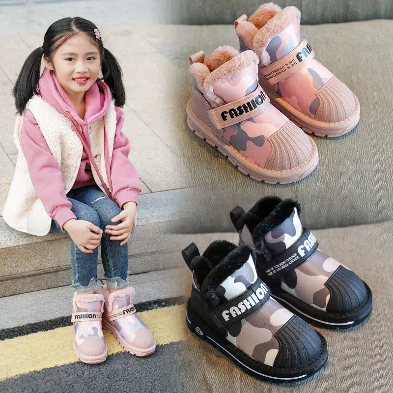 冬季新款雪地靴儿童加绒加厚男童棉鞋防水女童短靴子防滑中大童