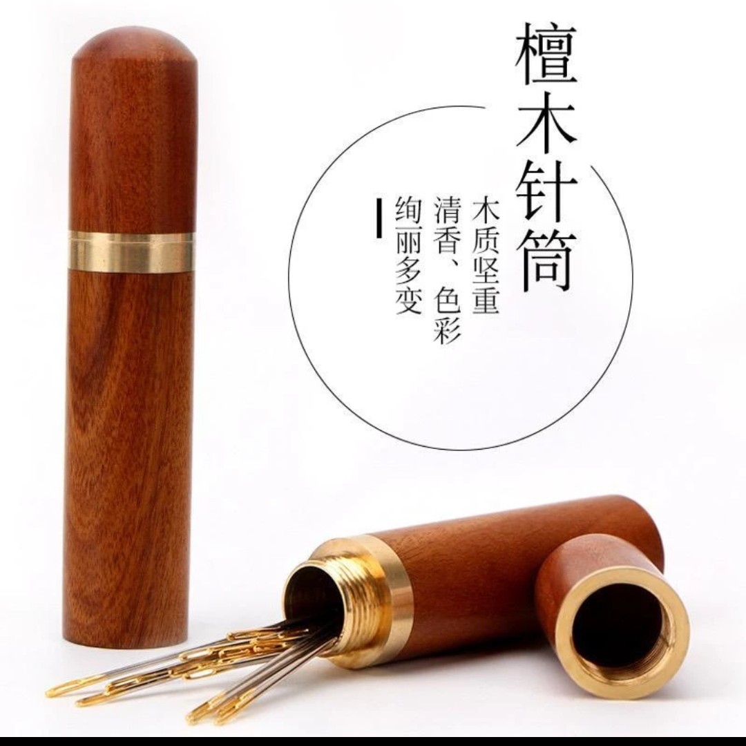 高品质，免穿针引线木质木制收纳针筒免穿线