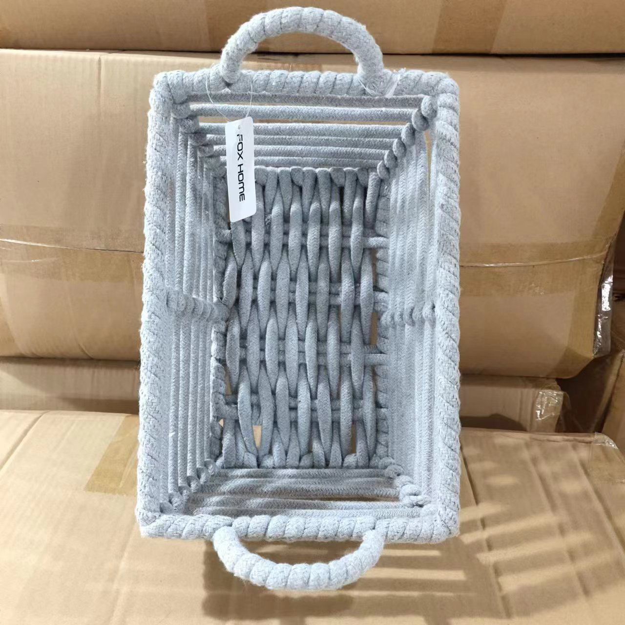 外贸订单！灰色手工棉线编制多用收纳篮26*20*18