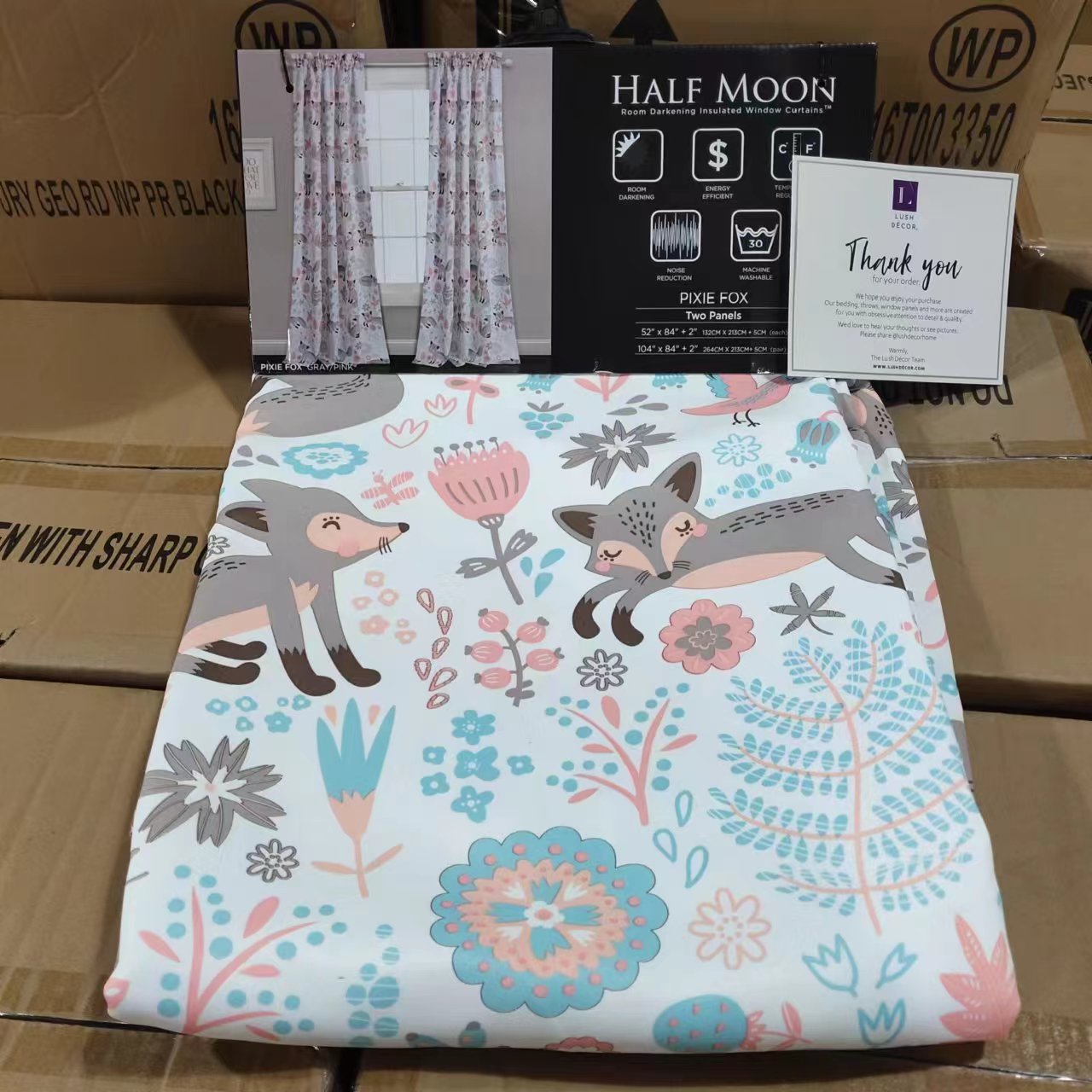 1678 卡通小狐狸 穿杆款窗帘 宽132×高213×2片(1对)