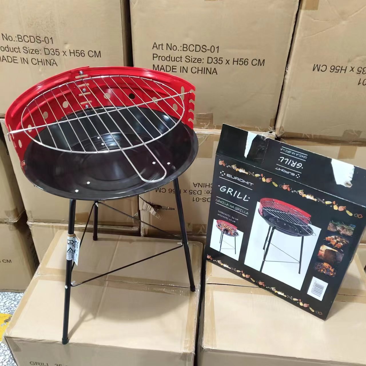 外贸订单！纯铁烤漆便携式户外烧烤炉 直径32cm 高度57cm