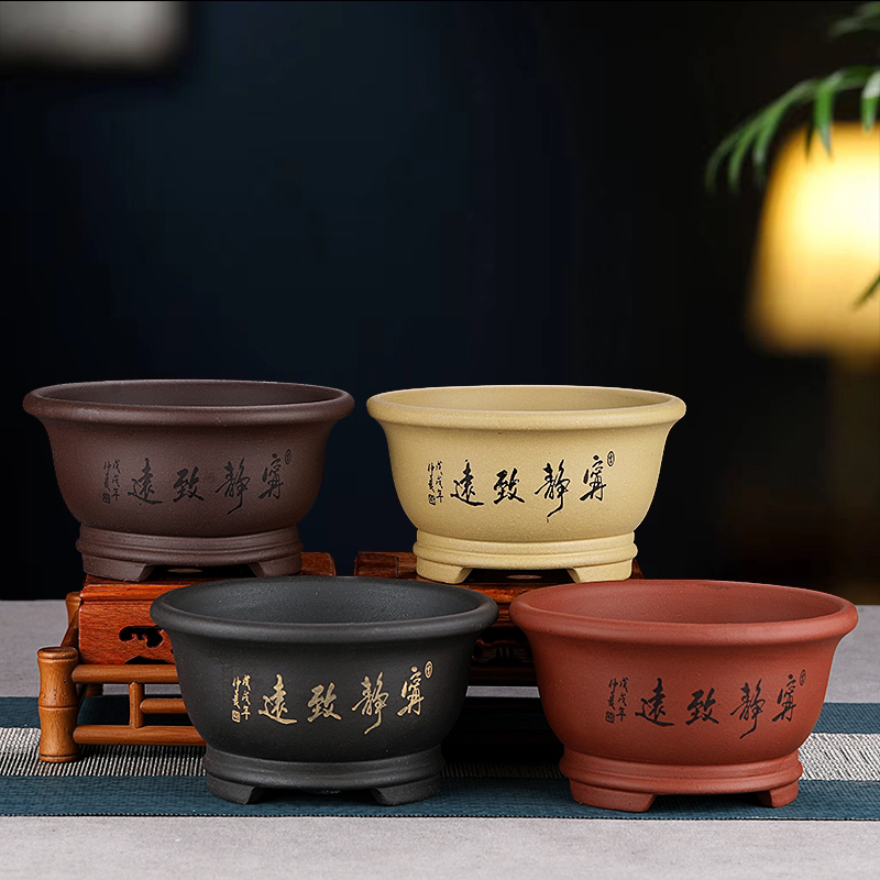 特价精品紫砂花盆小多肉盆景盆文竹菖蒲金弹子黄杨梅花老桩盆圆形