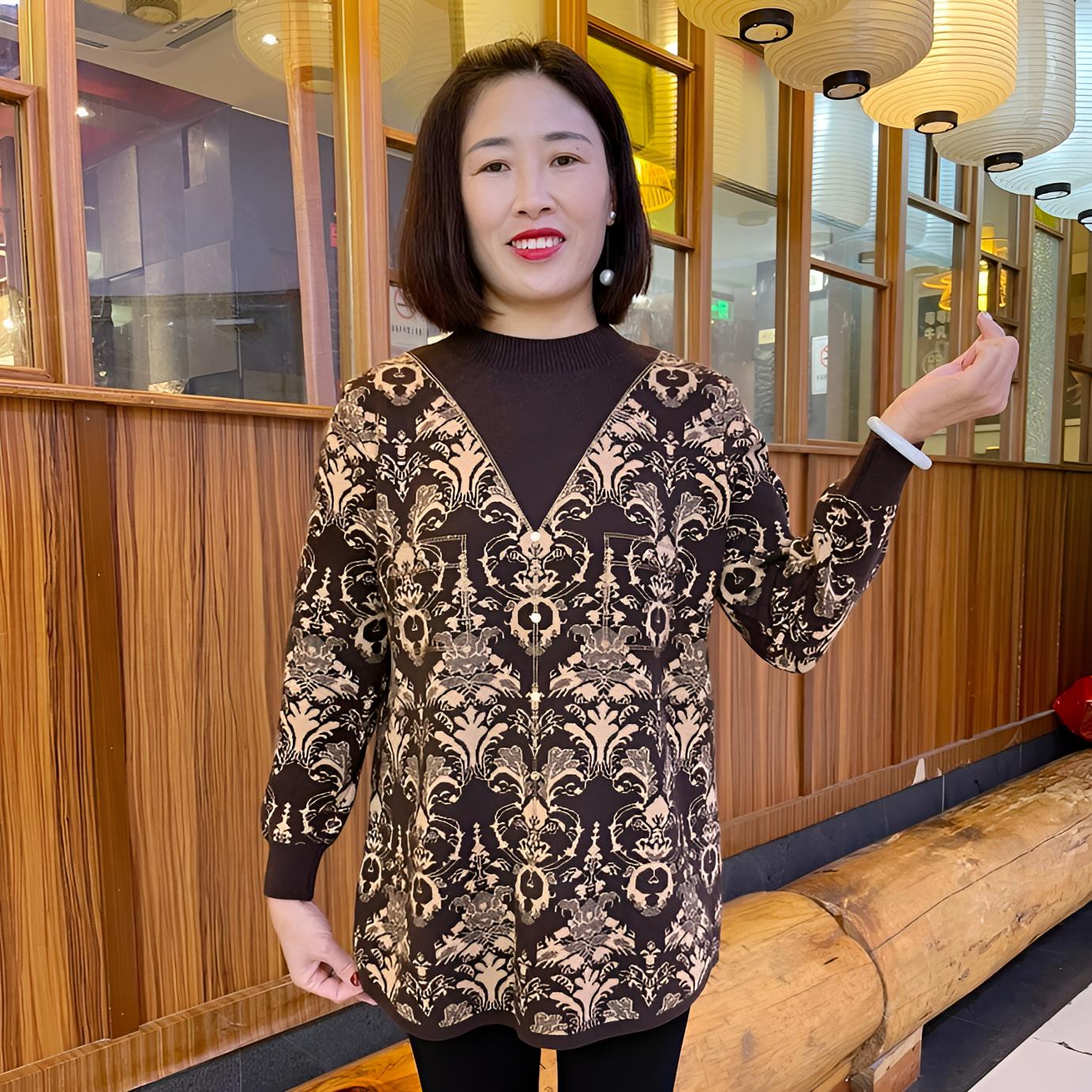 秋冬洋气时尚打底衫中老年休闲显瘦宽松百搭气质女士毛衣