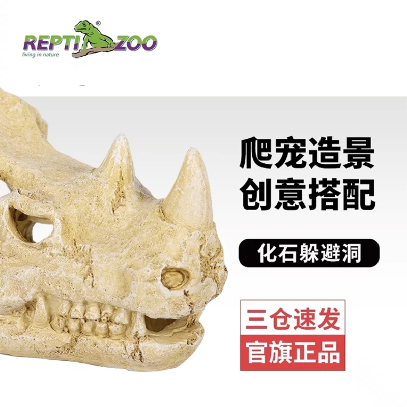 REPTIZOO/瑞皮爬宠树脂躲避屋造景化石仿真动物头骨装饰摆件造型