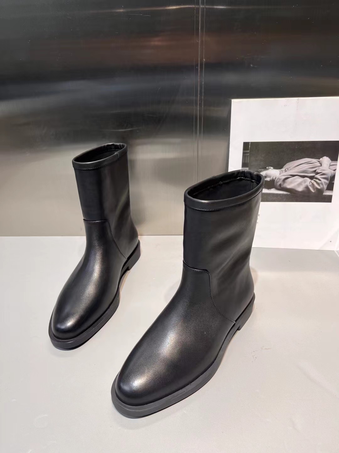 复古百搭短靴纯色厚底瘦瘦靴粗跟套筒马丁靴