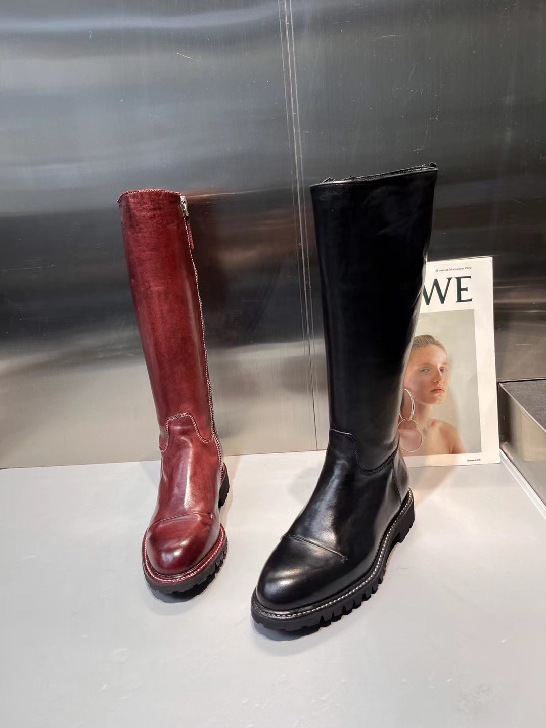 真皮长筒靴女秋冬百搭舒适高筒粗跟时尚靴
