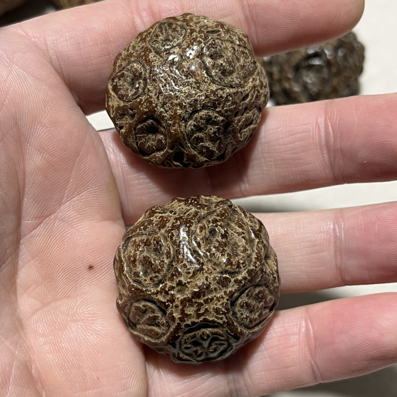 B239鬼脸莲台菩提把件一对（天然材质 自然生长 配对存在些许误差）