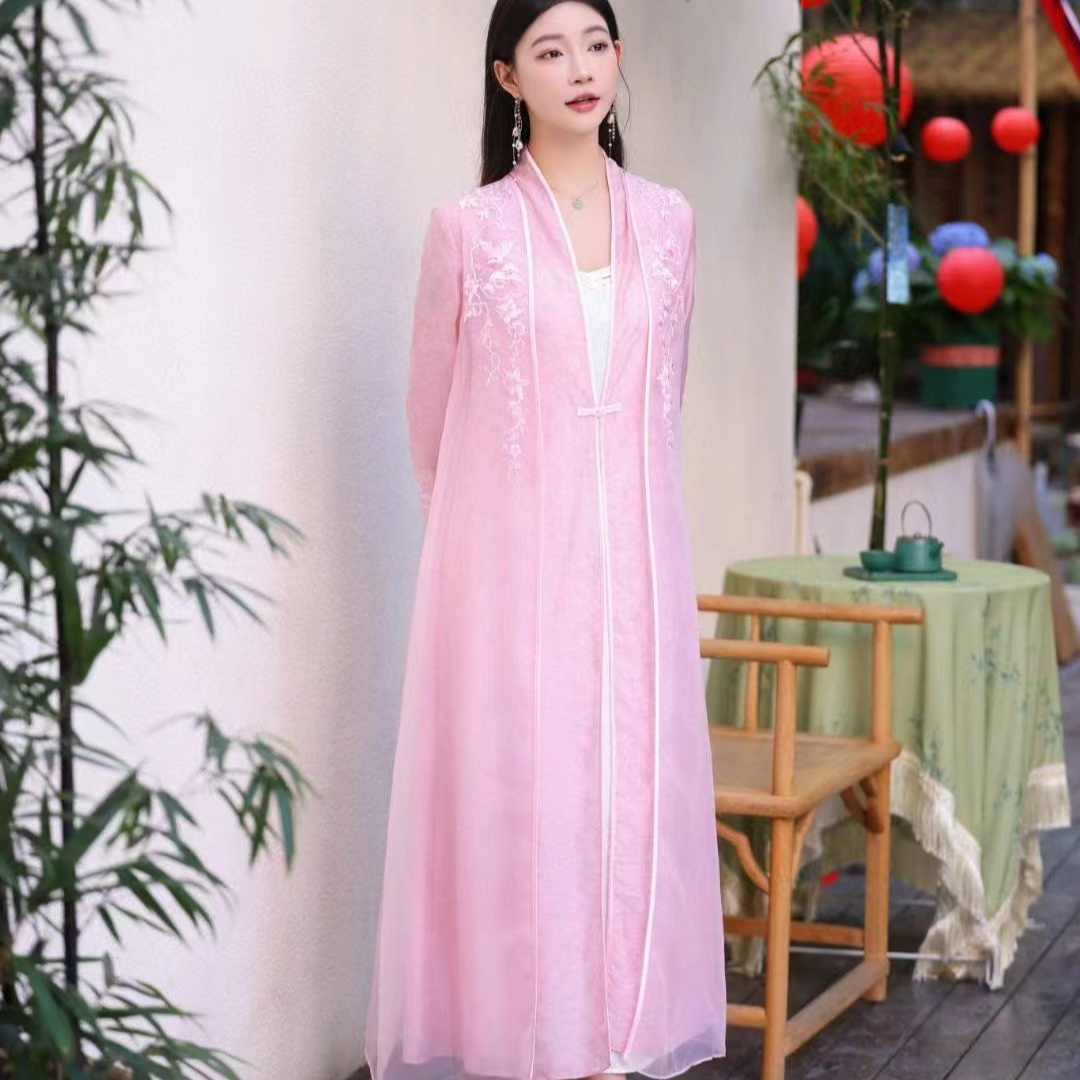 墨娇颜6087重工刺绣复古外披连衣裙国风绣花宽松长款古风