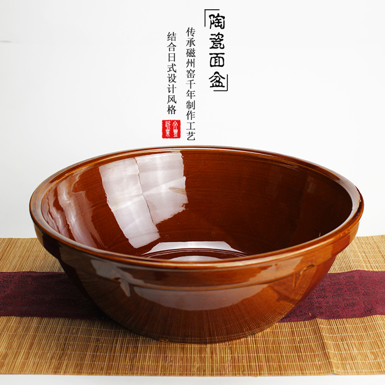 陶瓷面盆可做揉面和面盆瓷盆老式手工粗陶盆厨房用品