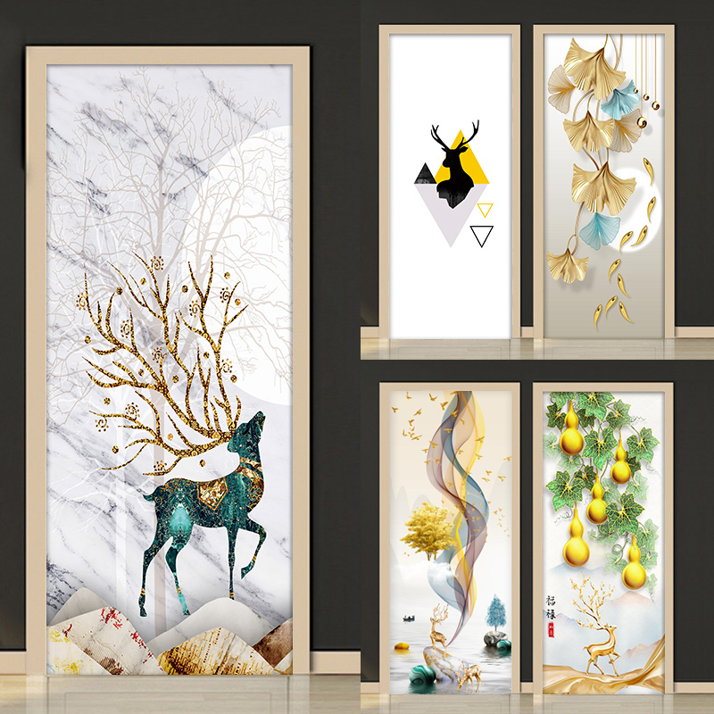 创意北欧洗手间门贴纸整张自粘装饰遮丑玻璃衣柜旧房门贴画