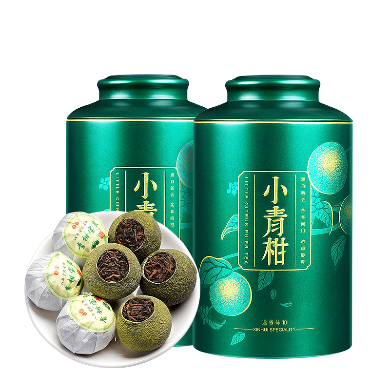 新会小青柑普洱熟茶陈皮宫廷普洱新会柑普茶橘子茶桔普茶桔茶罐装