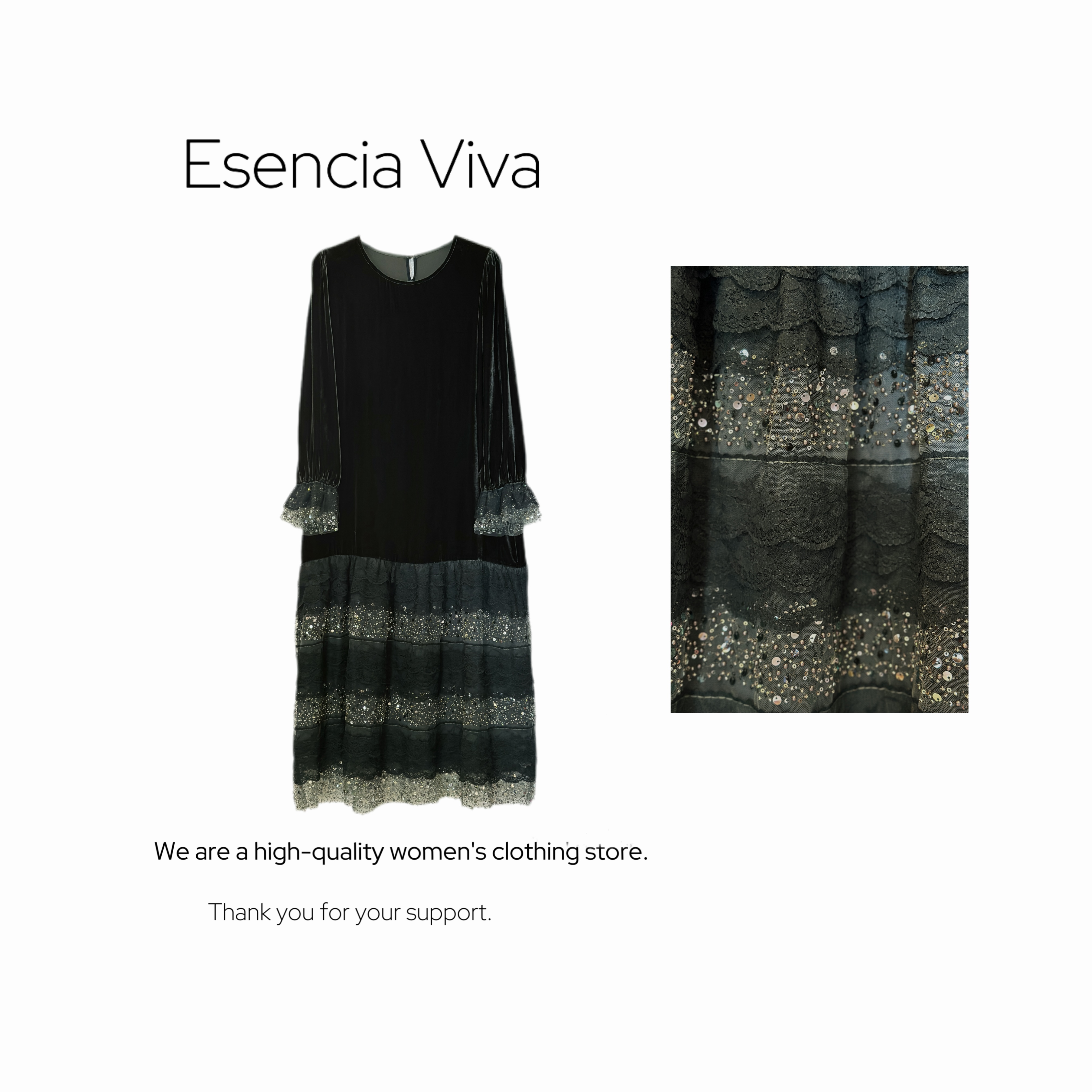 EV.【法绮晶梦】100%桑蚕丝丝绒显瘦百搭连衣裙EVZZ0014